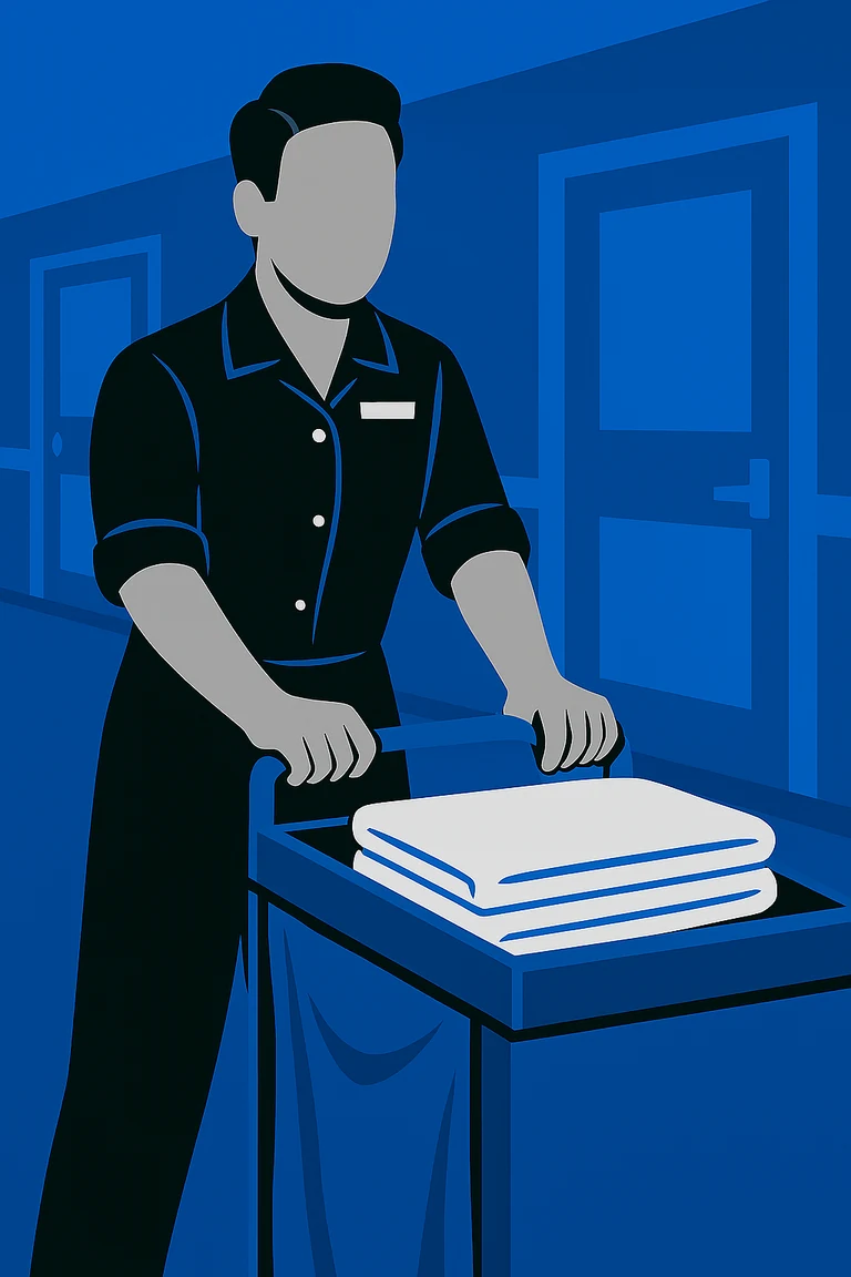 Illustration of a Houseman handling linens