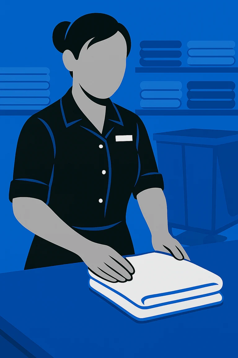 Illustration of a Laundry Attendant handling linens